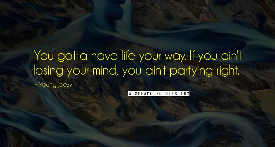 Young Jeezy Quotes: You gotta have life your way. If you ain't losing your mind, you ain't partying right.