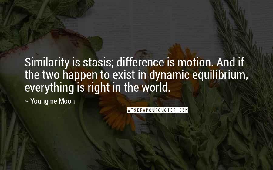 Youngme Moon Quotes: Similarity is stasis; difference is motion. And if the two happen to exist in dynamic equilibrium, everything is right in the world.