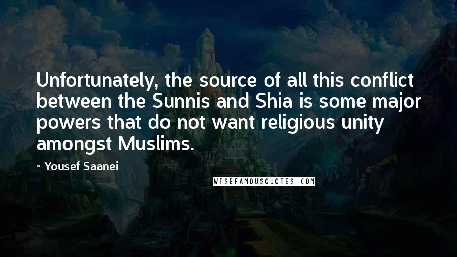 Yousef Saanei Quotes: Unfortunately, the source of all this conflict between the Sunnis and Shia is some major powers that do not want religious unity amongst Muslims.