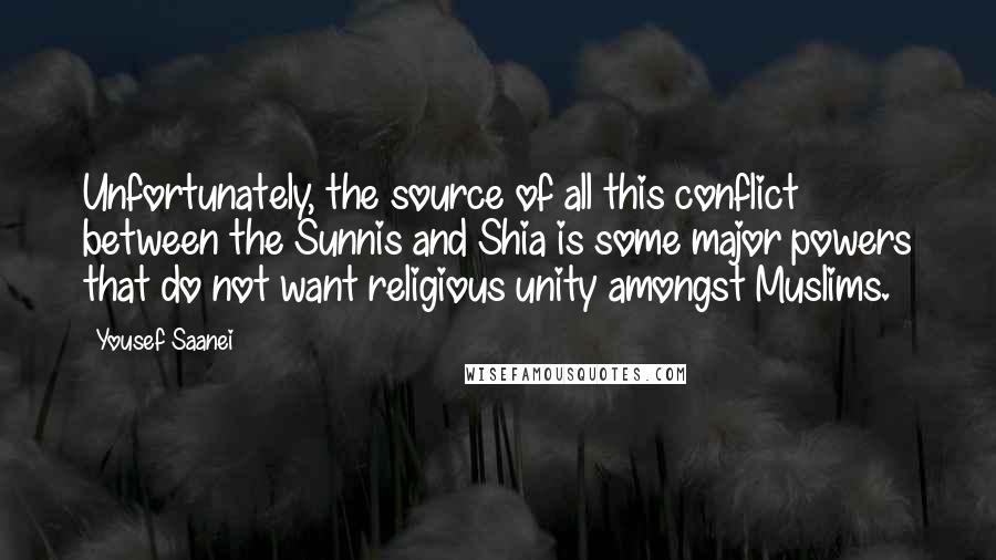 Yousef Saanei Quotes: Unfortunately, the source of all this conflict between the Sunnis and Shia is some major powers that do not want religious unity amongst Muslims.