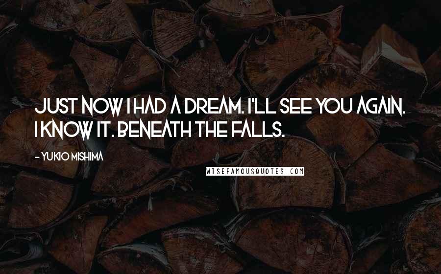 Yukio Mishima Quotes: Just now I had a dream. I'll see you again. I know it. Beneath the falls.