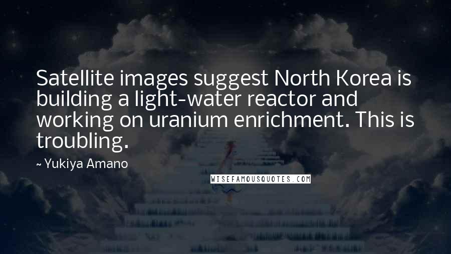 Yukiya Amano Quotes: Satellite images suggest North Korea is building a light-water reactor and working on uranium enrichment. This is troubling.