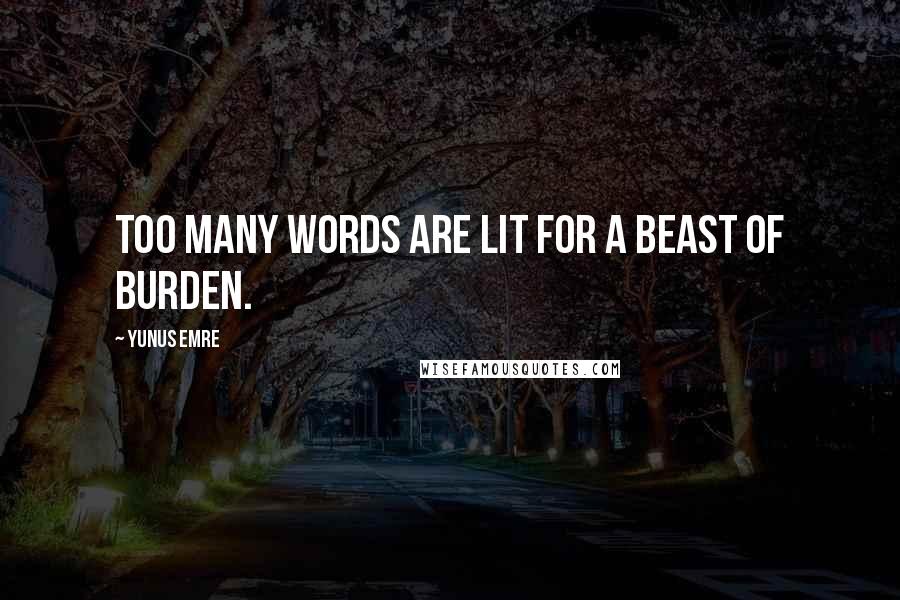 Yunus Emre Quotes: Too many words are lit for a beast of burden.