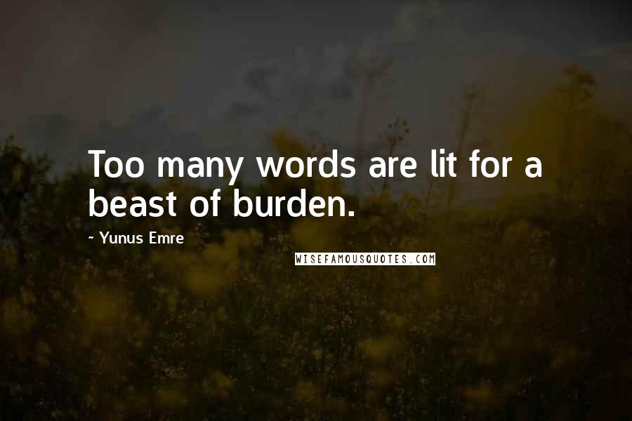 Yunus Emre Quotes: Too many words are lit for a beast of burden.