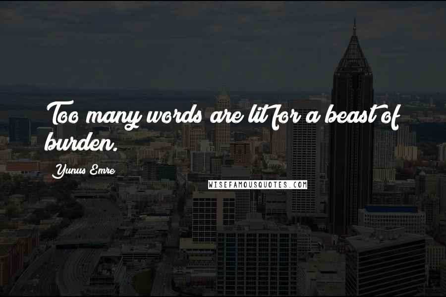 Yunus Emre Quotes: Too many words are lit for a beast of burden.