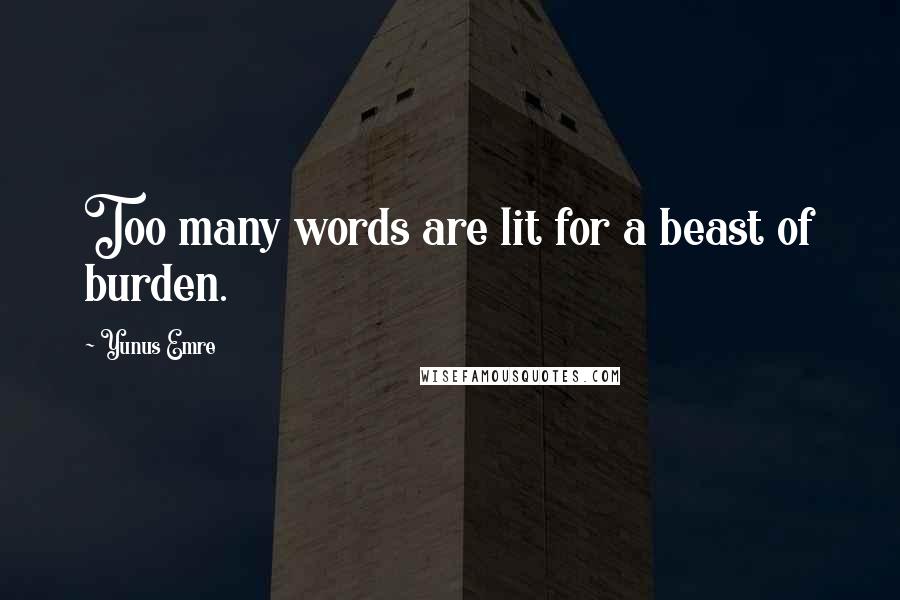 Yunus Emre Quotes: Too many words are lit for a beast of burden.