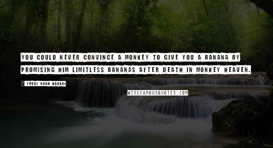 Yuval Noah Harari Quotes: You could never convince a monkey to give you a banana by promising him limitless bananas after death in monkey heaven.