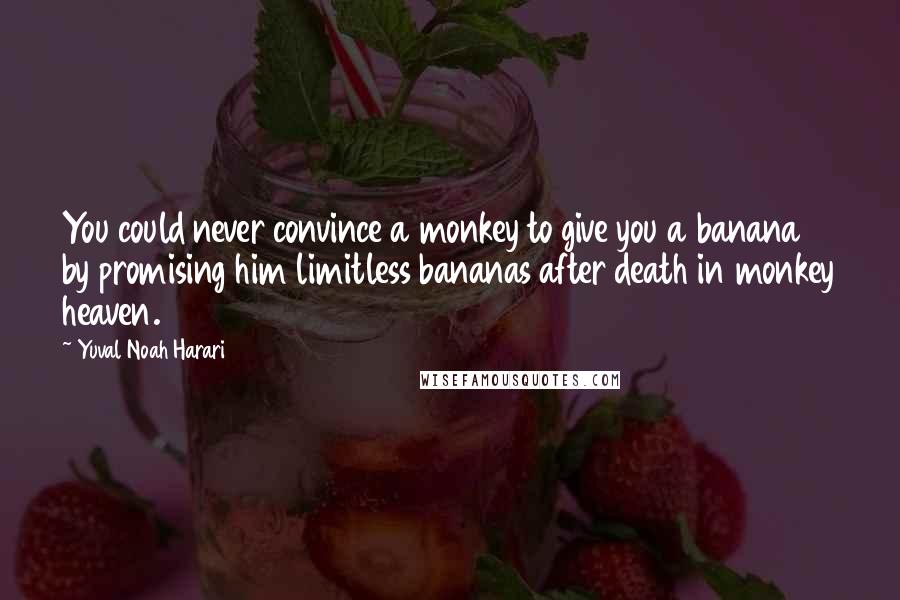 Yuval Noah Harari Quotes: You could never convince a monkey to give you a banana by promising him limitless bananas after death in monkey heaven.