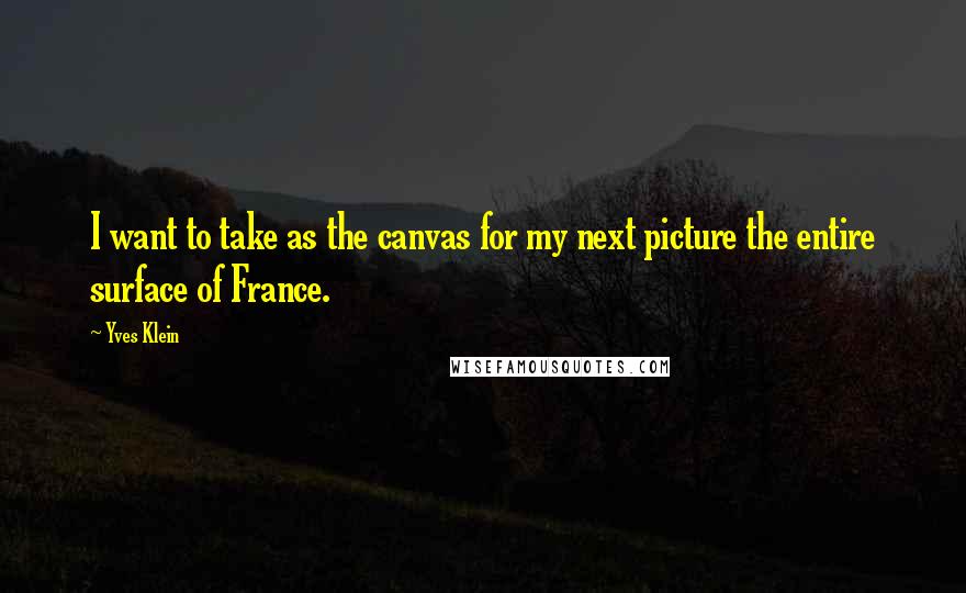 Yves Klein Quotes: I want to take as the canvas for my next picture the entire surface of France.