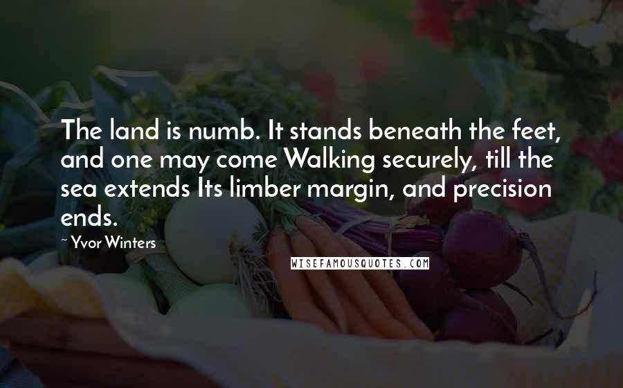 Yvor Winters Quotes: The land is numb. It stands beneath the feet, and one may come Walking securely, till the sea extends Its limber margin, and precision ends.