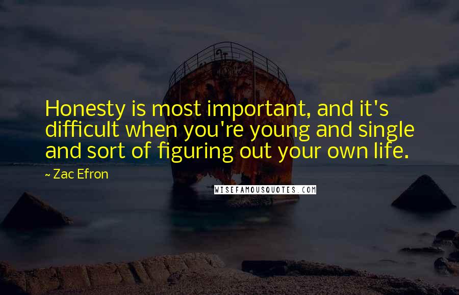 Zac Efron Quotes: Honesty is most important, and it's difficult when you're young and single and sort of figuring out your own life.