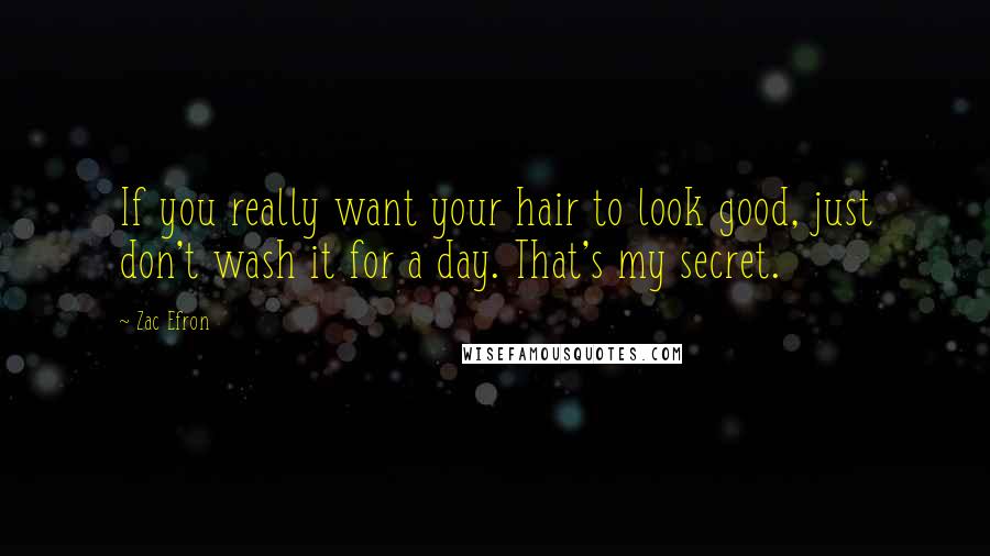 Zac Efron Quotes: If you really want your hair to look good, just don't wash it for a day. That's my secret.