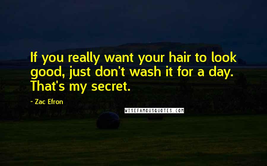 Zac Efron Quotes: If you really want your hair to look good, just don't wash it for a day. That's my secret.