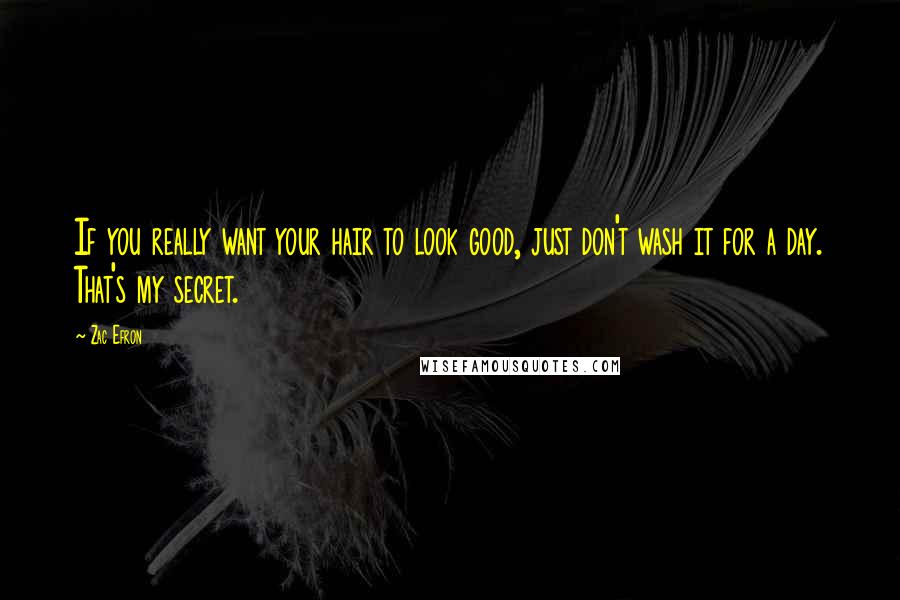 Zac Efron Quotes: If you really want your hair to look good, just don't wash it for a day. That's my secret.