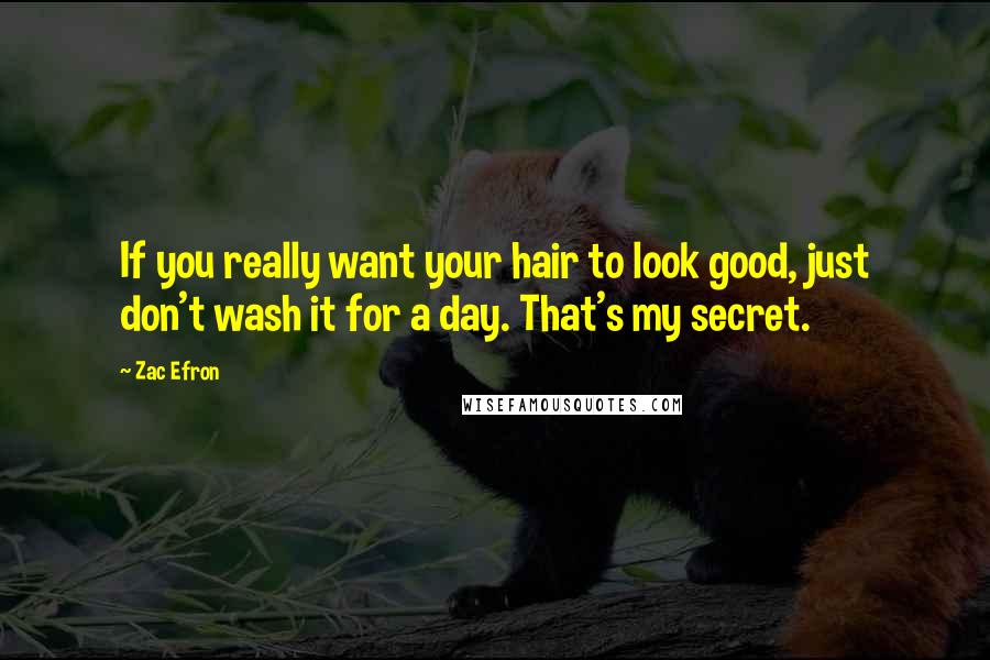 Zac Efron Quotes: If you really want your hair to look good, just don't wash it for a day. That's my secret.