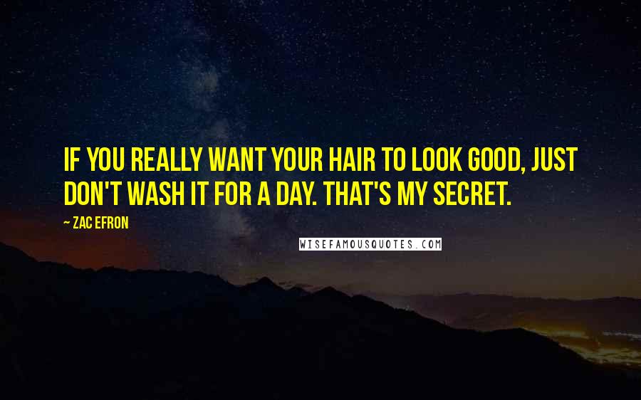 Zac Efron Quotes: If you really want your hair to look good, just don't wash it for a day. That's my secret.