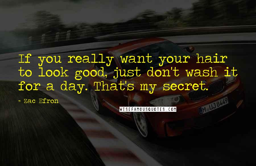 Zac Efron Quotes: If you really want your hair to look good, just don't wash it for a day. That's my secret.