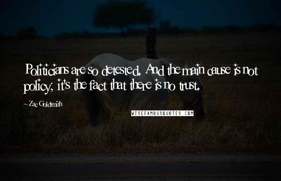 Zac Goldsmith Quotes: Politicians are so detested. And the main cause is not policy; it's the fact that there is no trust.