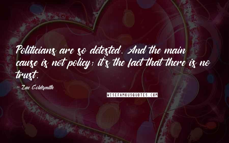 Zac Goldsmith Quotes: Politicians are so detested. And the main cause is not policy; it's the fact that there is no trust.