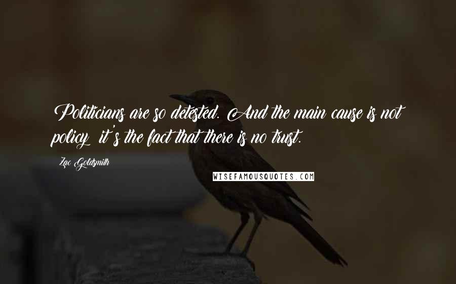 Zac Goldsmith Quotes: Politicians are so detested. And the main cause is not policy; it's the fact that there is no trust.