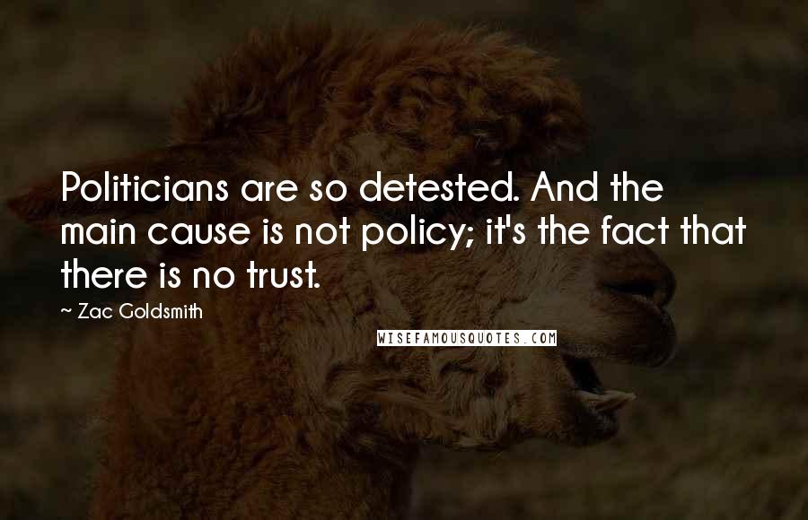 Zac Goldsmith Quotes: Politicians are so detested. And the main cause is not policy; it's the fact that there is no trust.