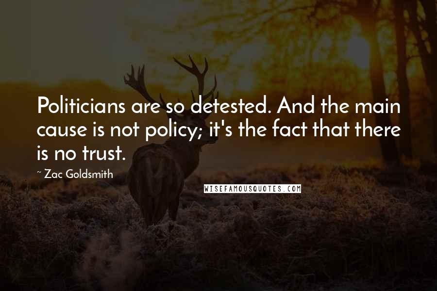 Zac Goldsmith Quotes: Politicians are so detested. And the main cause is not policy; it's the fact that there is no trust.