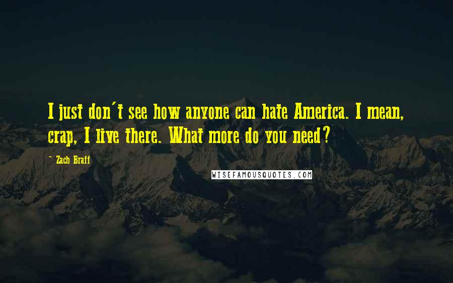 Zach Braff Quotes: I just don't see how anyone can hate America. I mean, crap, I live there. What more do you need?