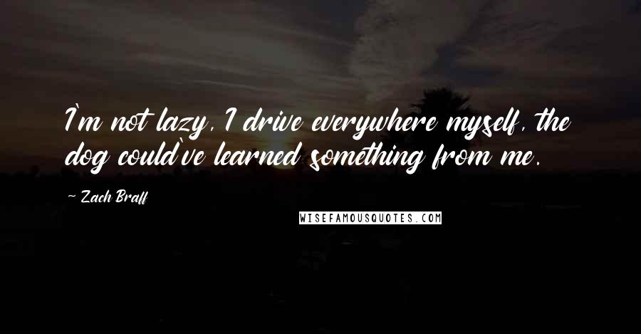 Zach Braff Quotes: I'm not lazy, I drive everywhere myself, the dog could've learned something from me.