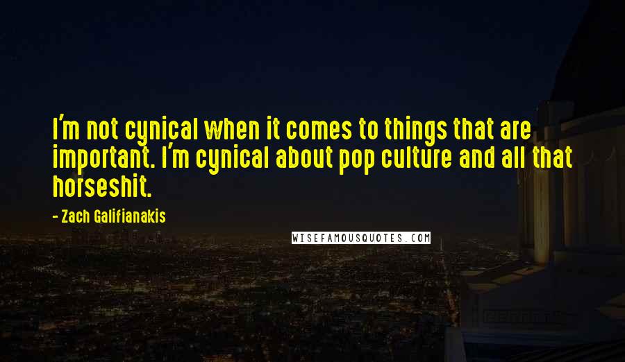 Zach Galifianakis Quotes: I'm not cynical when it comes to things that are important. I'm cynical about pop culture and all that horseshit.