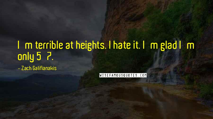 Zach Galifianakis Quotes: I'm terrible at heights. I hate it. I'm glad I'm only 5'7.