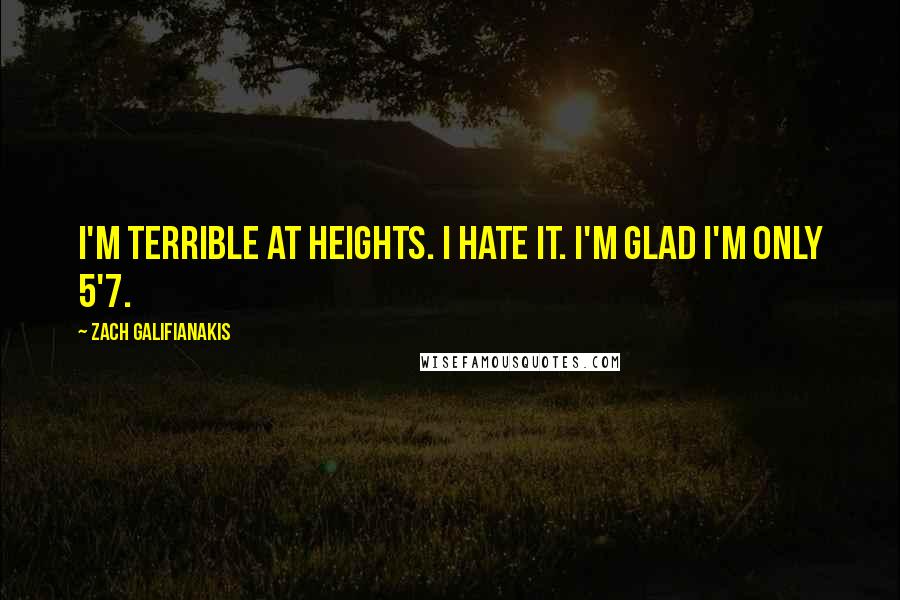 Zach Galifianakis Quotes: I'm terrible at heights. I hate it. I'm glad I'm only 5'7.