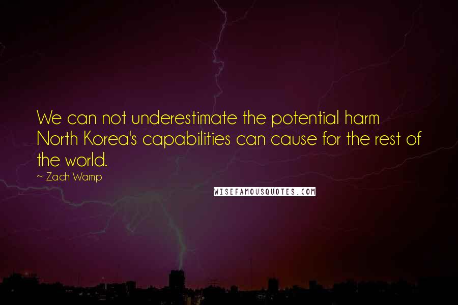 Zach Wamp Quotes: We can not underestimate the potential harm North Korea's capabilities can cause for the rest of the world.