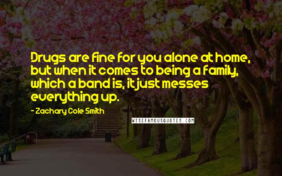 Zachary Cole Smith Quotes: Drugs are fine for you alone at home, but when it comes to being a family, which a band is, it just messes everything up.