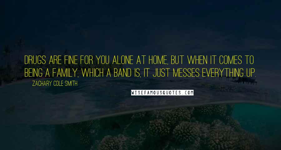 Zachary Cole Smith Quotes: Drugs are fine for you alone at home, but when it comes to being a family, which a band is, it just messes everything up.