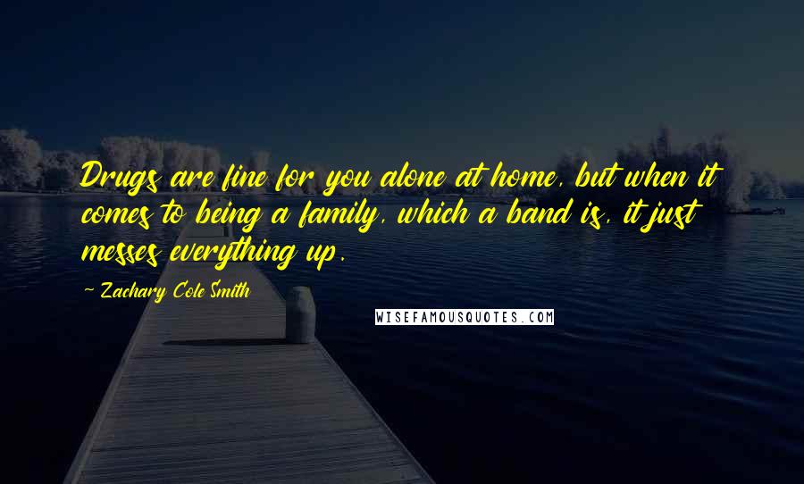 Zachary Cole Smith Quotes: Drugs are fine for you alone at home, but when it comes to being a family, which a band is, it just messes everything up.