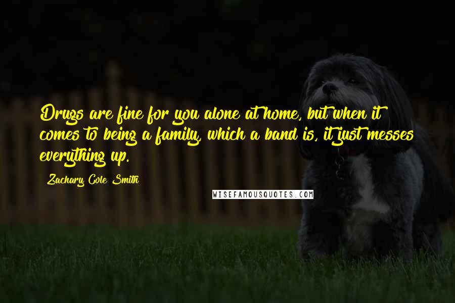 Zachary Cole Smith Quotes: Drugs are fine for you alone at home, but when it comes to being a family, which a band is, it just messes everything up.