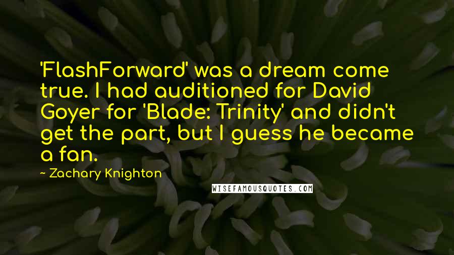 Zachary Knighton Quotes: 'FlashForward' was a dream come true. I had auditioned for David Goyer for 'Blade: Trinity' and didn't get the part, but I guess he became a fan.
