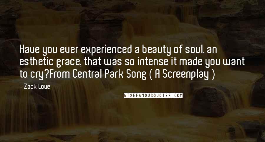 Zack Love Quotes: Have you ever experienced a beauty of soul, an esthetic grace, that was so intense it made you want to cry?From Central Park Song ( A Screenplay )