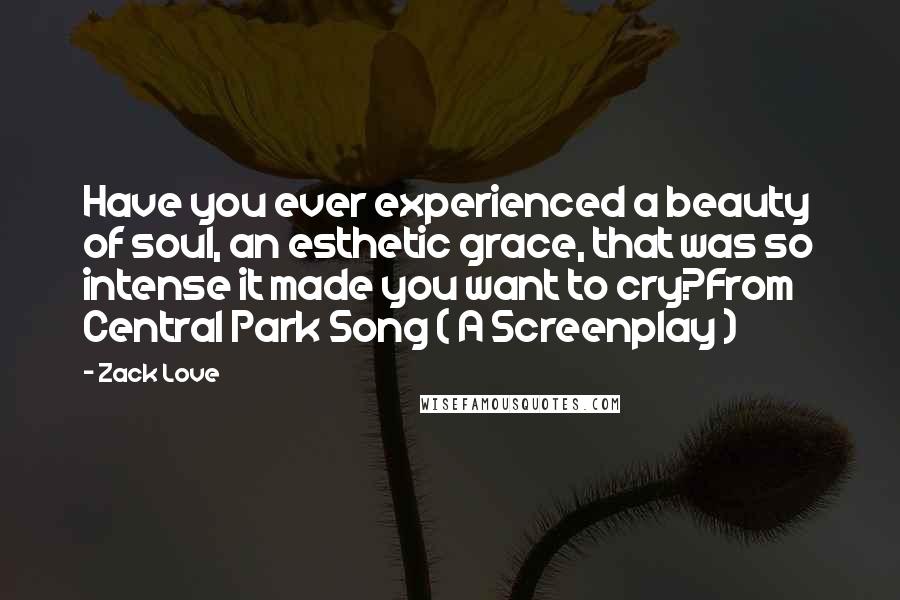 Zack Love Quotes: Have you ever experienced a beauty of soul, an esthetic grace, that was so intense it made you want to cry?From Central Park Song ( A Screenplay )