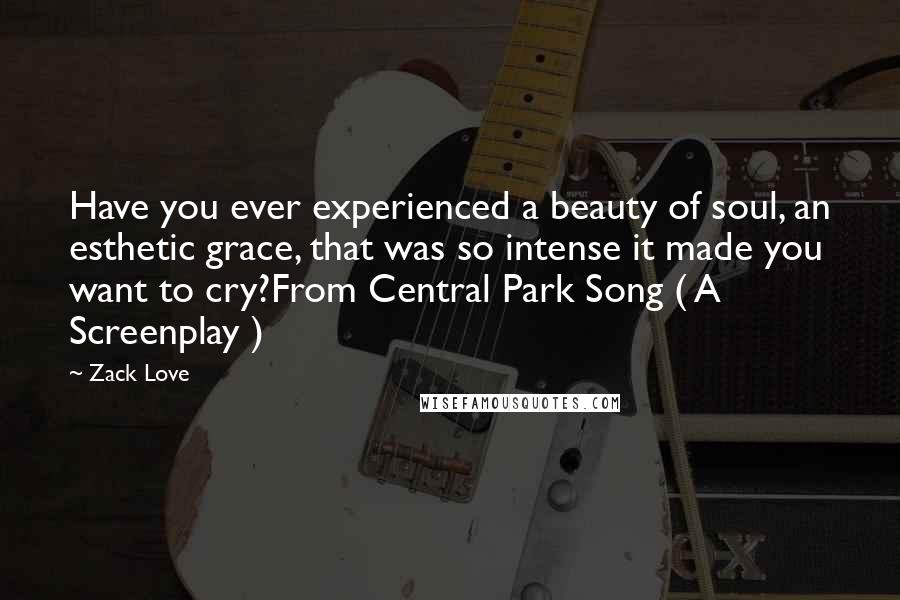 Zack Love Quotes: Have you ever experienced a beauty of soul, an esthetic grace, that was so intense it made you want to cry?From Central Park Song ( A Screenplay )