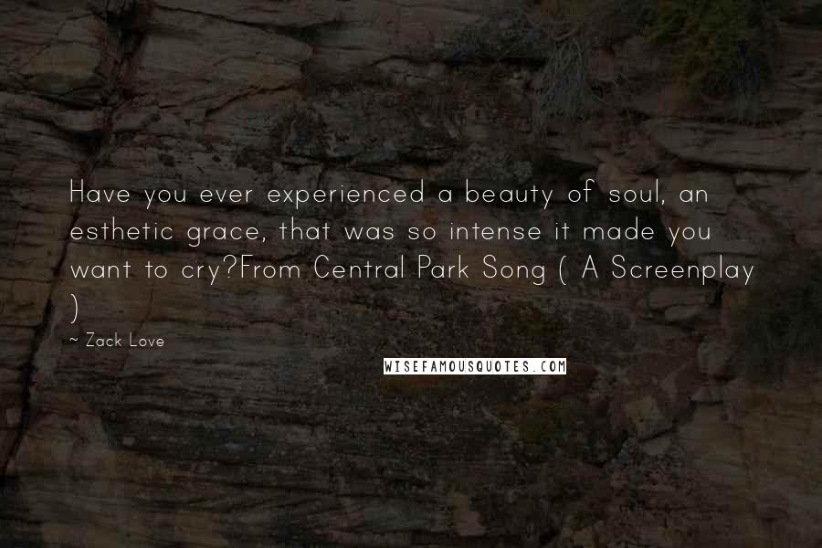 Zack Love Quotes: Have you ever experienced a beauty of soul, an esthetic grace, that was so intense it made you want to cry?From Central Park Song ( A Screenplay )