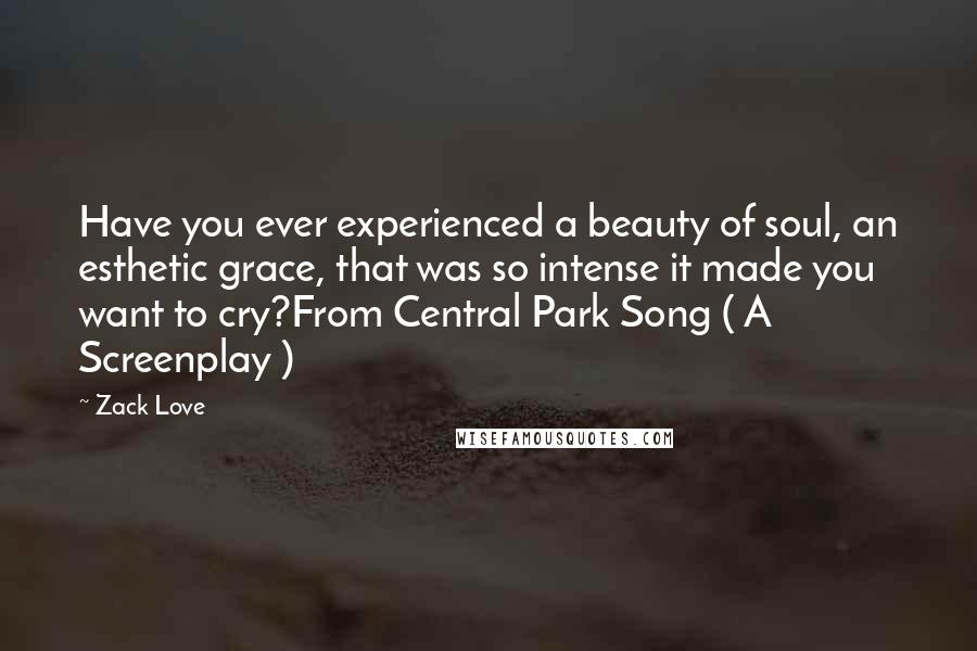 Zack Love Quotes: Have you ever experienced a beauty of soul, an esthetic grace, that was so intense it made you want to cry?From Central Park Song ( A Screenplay )