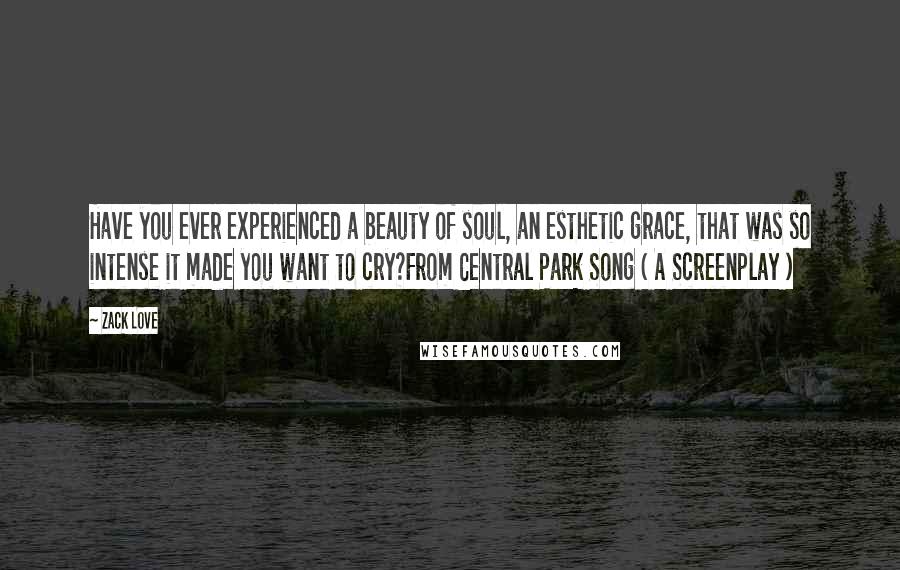 Zack Love Quotes: Have you ever experienced a beauty of soul, an esthetic grace, that was so intense it made you want to cry?From Central Park Song ( A Screenplay )