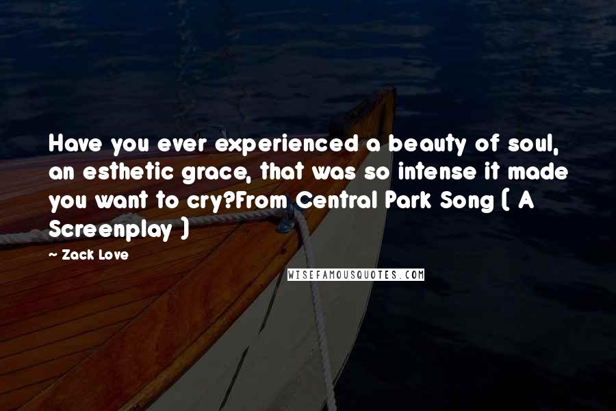 Zack Love Quotes: Have you ever experienced a beauty of soul, an esthetic grace, that was so intense it made you want to cry?From Central Park Song ( A Screenplay )