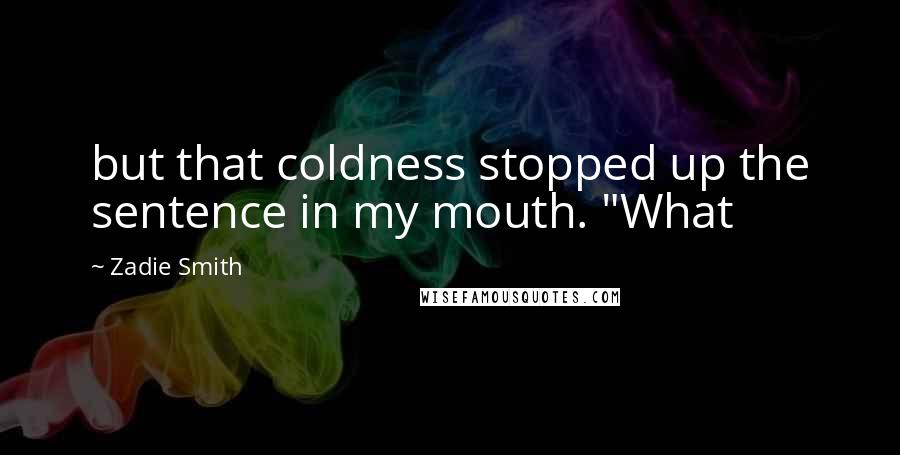 Zadie Smith Quotes: but that coldness stopped up the sentence in my mouth. "What