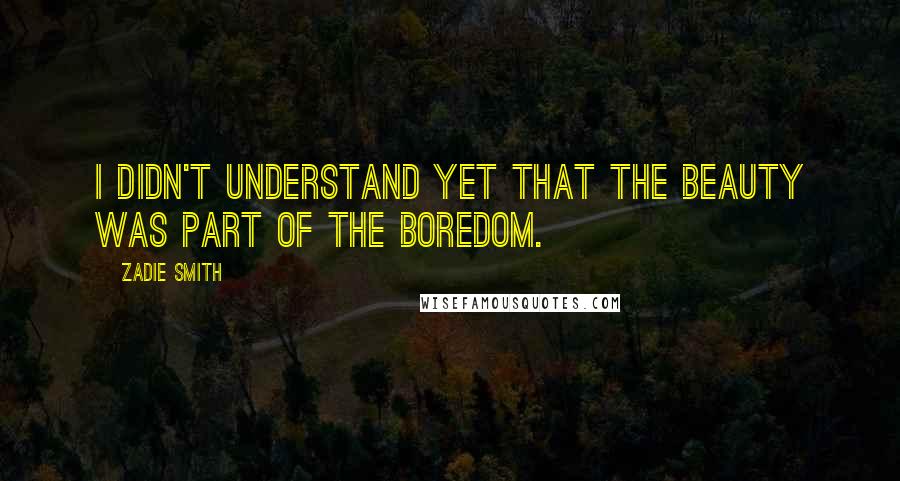 Zadie Smith Quotes: I didn't understand yet that the beauty was part of the boredom.