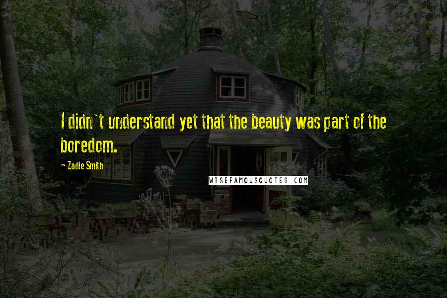 Zadie Smith Quotes: I didn't understand yet that the beauty was part of the boredom.