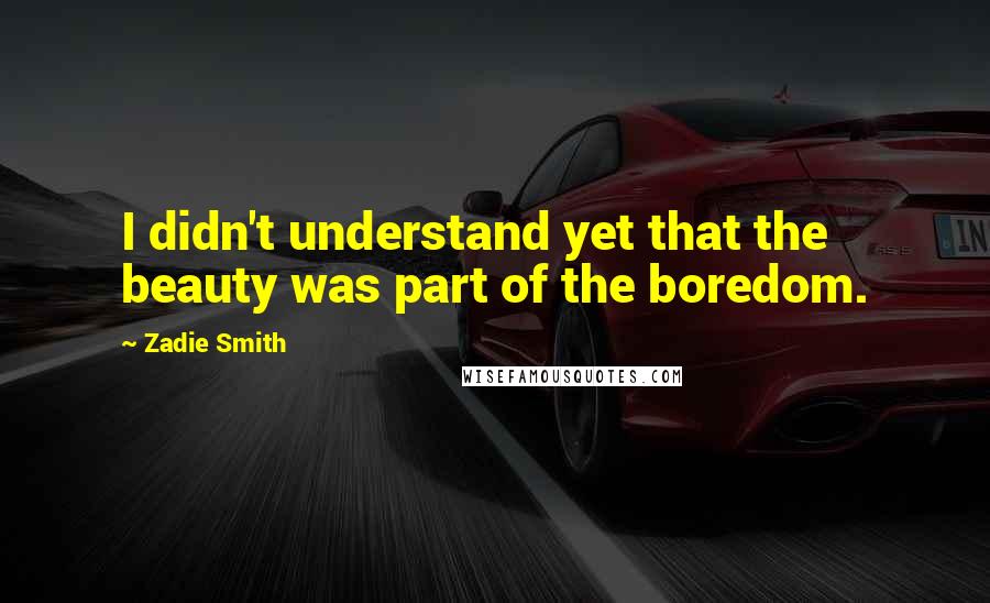 Zadie Smith Quotes: I didn't understand yet that the beauty was part of the boredom.