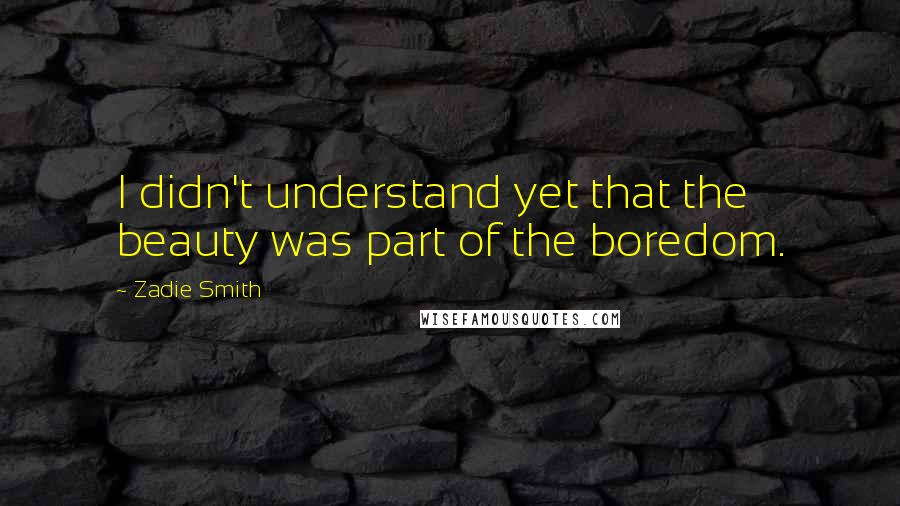 Zadie Smith Quotes: I didn't understand yet that the beauty was part of the boredom.