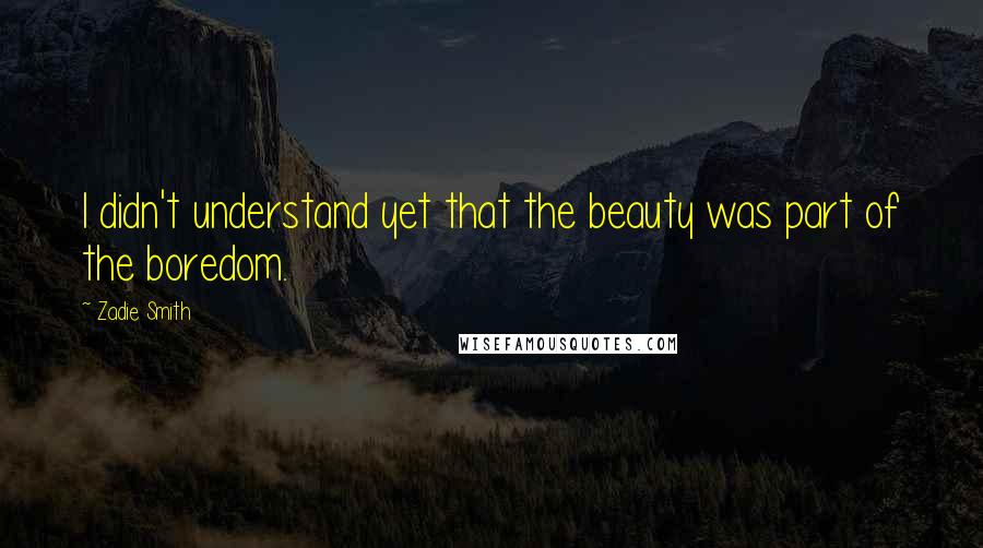 Zadie Smith Quotes: I didn't understand yet that the beauty was part of the boredom.